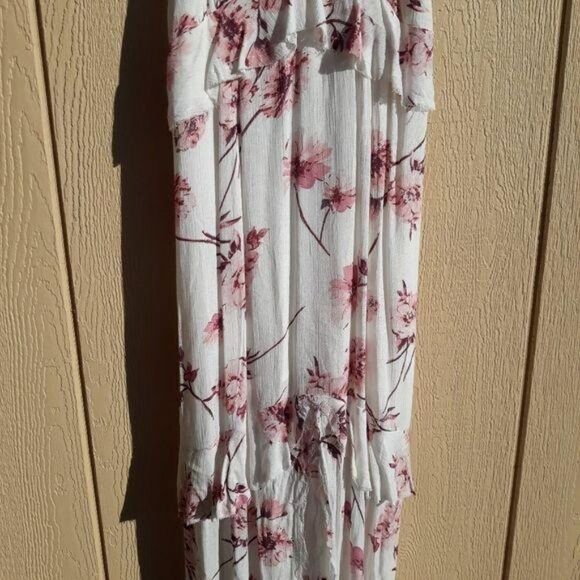 Cotton Candy Boho Romantic Feminine Floral Raw Hem High Slit Maxi Dress Sz M - Picture 9 of 16